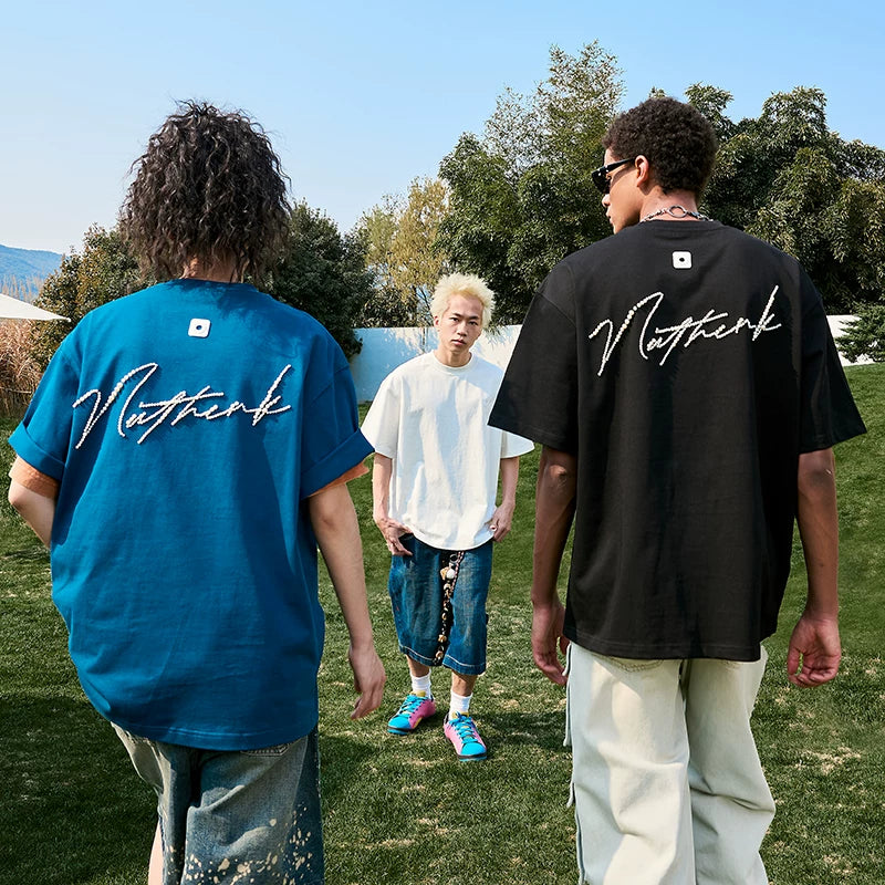 Nuthink Pearl Letter Short Sleeve T-shirt American Retro Trendy Brand Heavy Weight Loose Half Sleeve Men's and Women's New Summer 2026