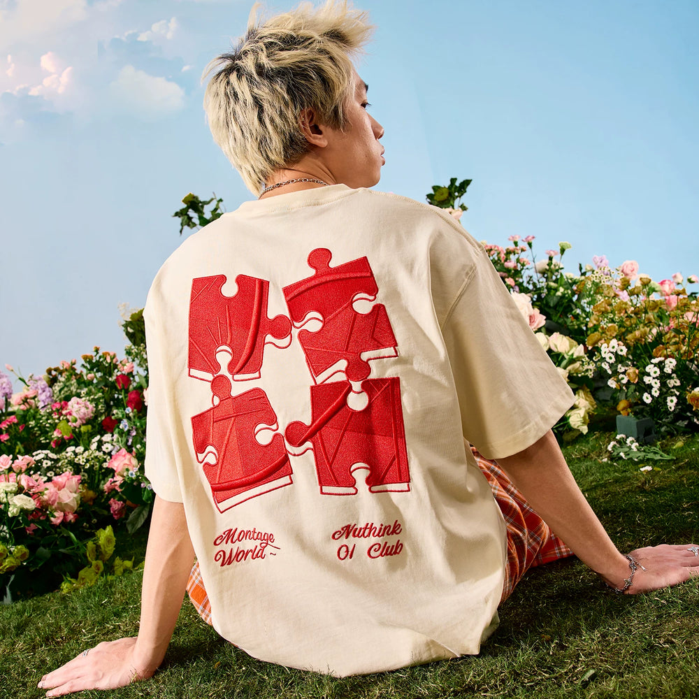 Nuthink Heavy Embroidery Puzzle Short Sleeve T-shirt American Trendy Brand Loose Half Sleeve Couple New Summer 2026