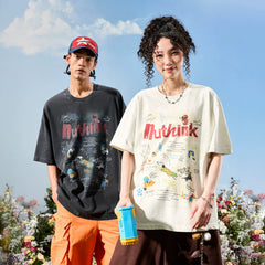 Nuthink American Retro Trendy Brand Washed Old Dog Letter Graffiti Short sleeved T-shirt for Men and Women 2026 New Summer