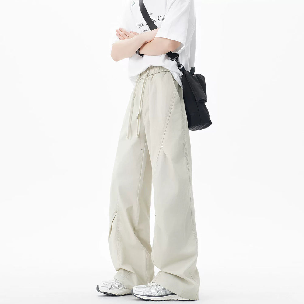 Nuthink American retro double pleated rivet curved knife pants men's trendy brand wash water straight leg pants 2025 autumn new item
