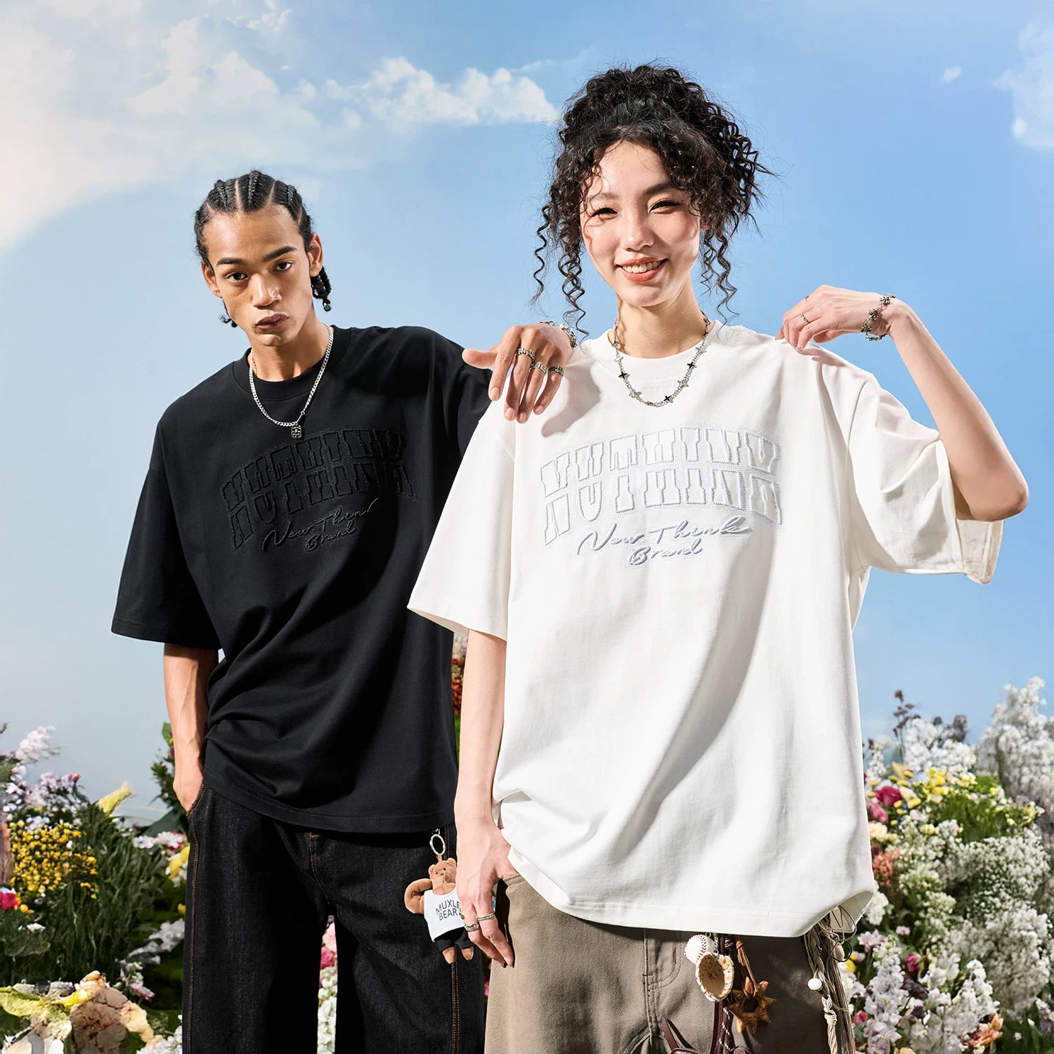 Nuthink American fashion brand embroidered letter short sleeved T-shirt for men and women Sorona cool and high-end 2026 new summer