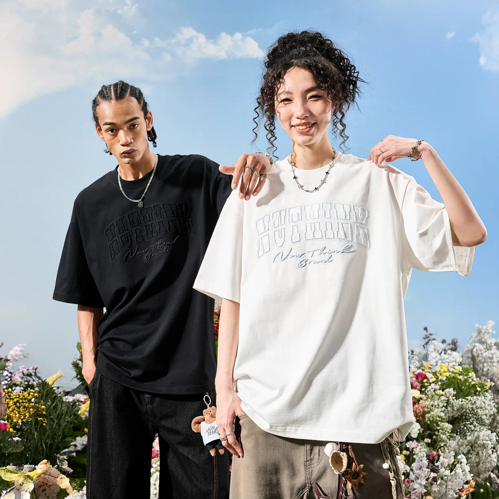 Nuthink American fashion brand embroidered letter short sleeved T-shirt for men and women Sorona cool and high-end 2026 new summer