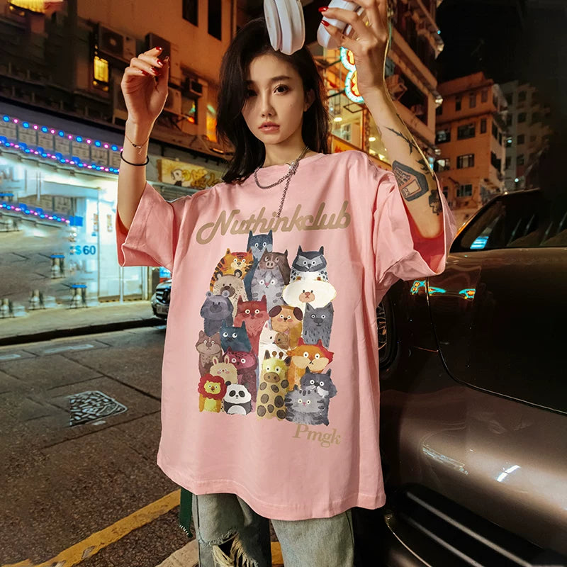 Nuthink Heavy Duty Loose Fat Plus Large Cartoon Animal T-shirt Men's Short Sleeve Summer Trendy Brand Trendy Large Half Sleeve
