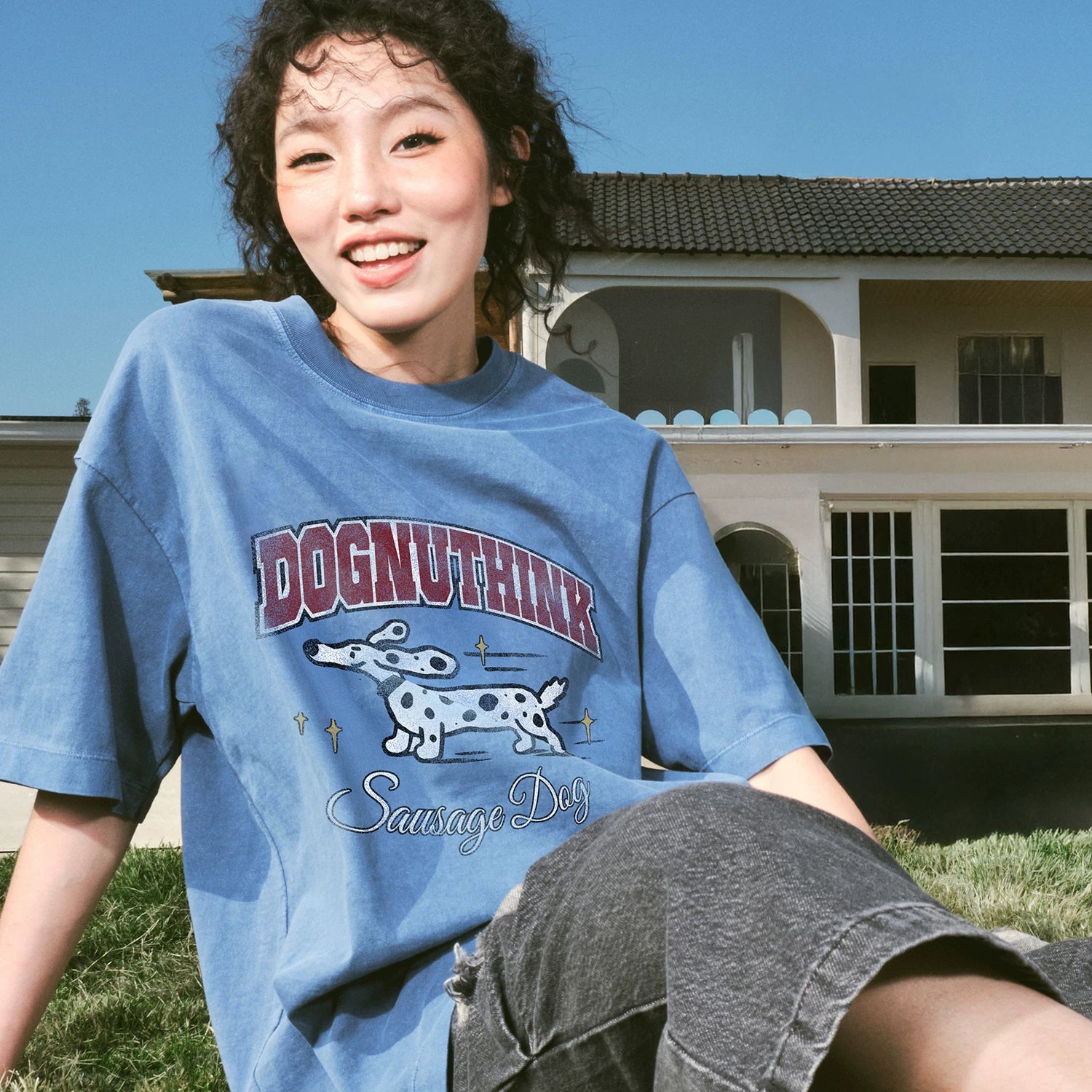 Nuthink美式复古潮牌水洗做旧字母小狗短袖T恤男女宽松2026年春夏