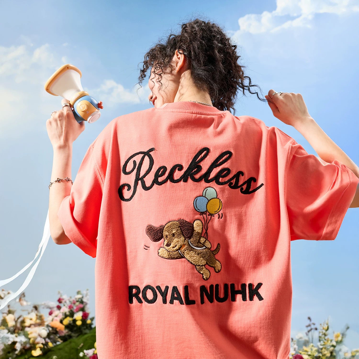 Nuthink American Trendy Brand Embroidered Letter Dog Short sleeved Men's T-shirt Orange Female Couple 2026 New Summer Edition