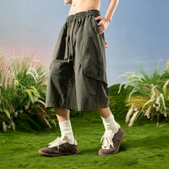 Nuthink American Trendy Brand Loose Wide Leg Seven Leg Splicing Multi Pocket Shorts for Men, 2026 New Summer Collection