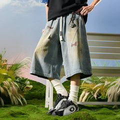 Nuthink American fashion brand sausage dog dog washed denim shorts men's cropped pants 2026 new summer