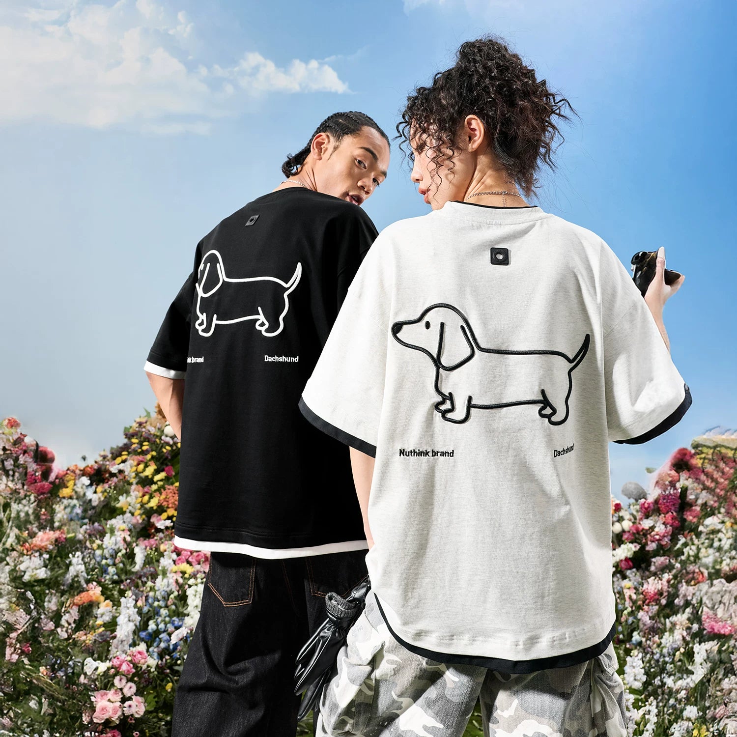 American fashion brand fake two embroidered puppy letter short sleeved men's T-shirt women Solona cool feeling 2026 summer new item