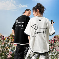 American fashion brand fake two embroidered puppy letter short sleeved men's T-shirt women Solona cool feeling 2026 summer new item