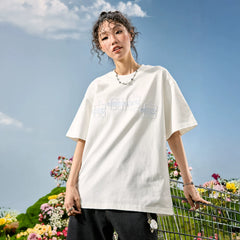 Nuthink American fashion brand embroidered puzzle T-shirt men's short sleeved women's solid color loose couple 2026 summer new item