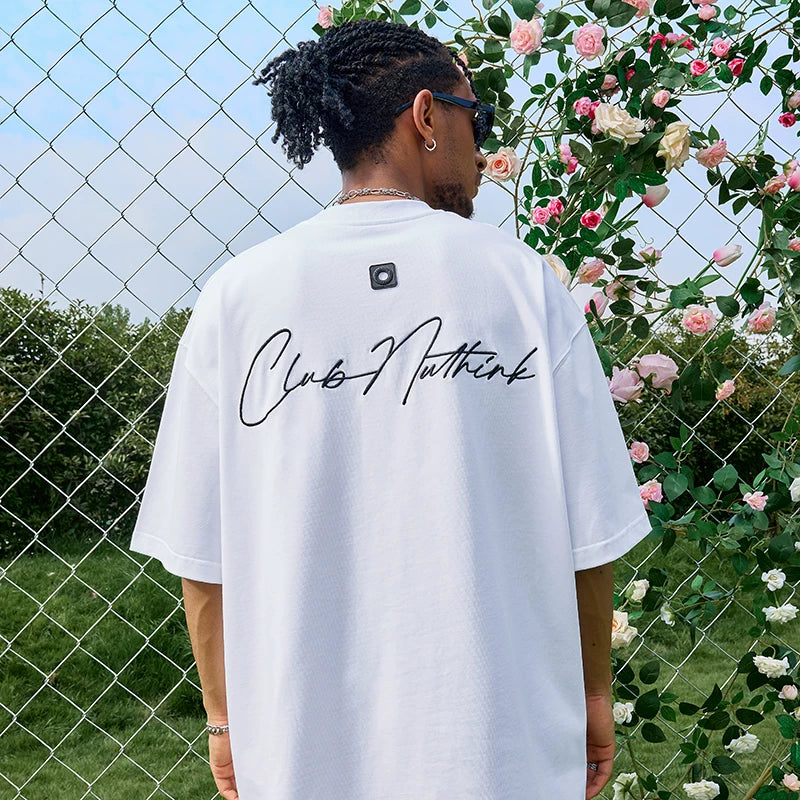 Nuthink Embroidered Letter Short Sleeve T-shirt Trendy Brand American Retro Hip Hop Loose Men and Women 2026 Summer New Collection