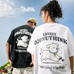 Nuthink American Heavy Industry Embroidery Cartoon Dog T-shirt Men's Trendy Brand Letter Short Sleeve Women's 2026 Summer New Style