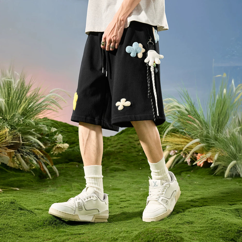 Nuthink American Trendy Cartoon Cloud Embroidered Short Pants Five Cent Mid Pants Loose Men and Women 2026 New Summer Collection