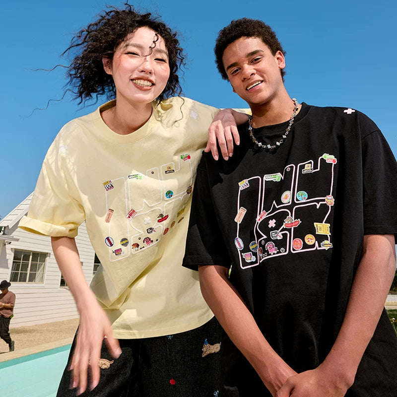 Nuthink Dopamine Trendy Brand Short Sleeve T-Shirt Cartoon Fun Couple Style Unisex American Heavyweight Half Sleeve Summer 2026