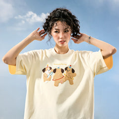 Nuthink American fashion brand embroidered puppy T-shirt short sleeved unisex couple cartoon 2026 summer new item
