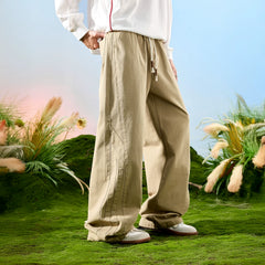 Nuthink American retro street splicing wide leg curved knife work pants with fleece pants for men, spring 2026