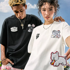 Nuthink American Trendy Brand Embroidered Dog Letter Short Sleeve Men's T-shirt Women's Velcro 2026 Summer New Collection