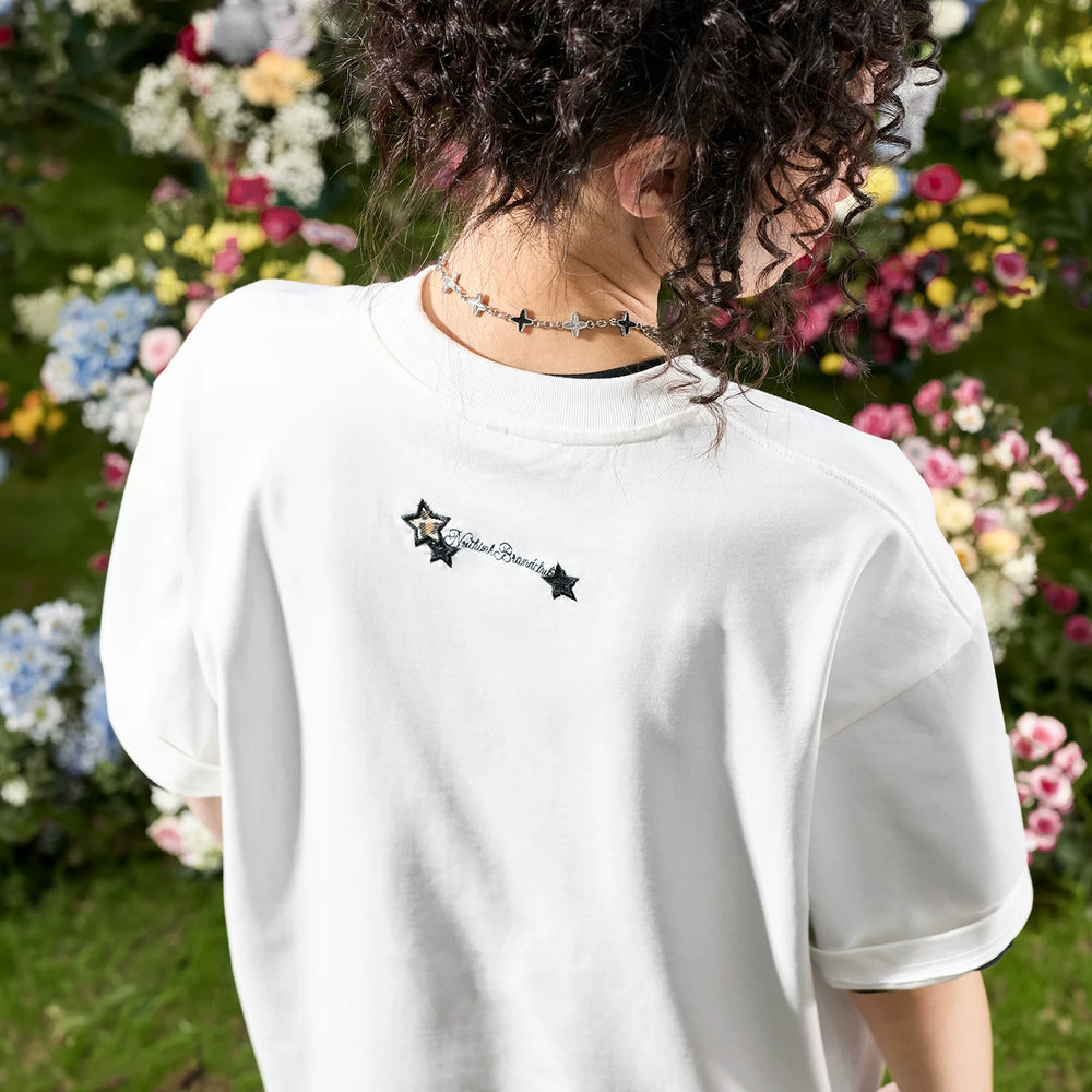 Nuthink American retro trendy brand leopard print pentagram letter embroidery short sleeved men's T-shirt women 2026 new summer