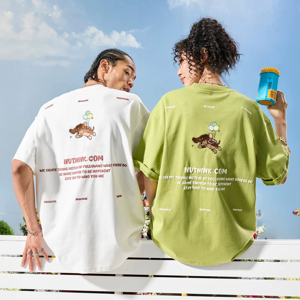 Nuthink American Trendy Brand Embroidered Dog Letter Short sleeved T-shirt for Men and Women Solona Cool 2026 New Summer Edition