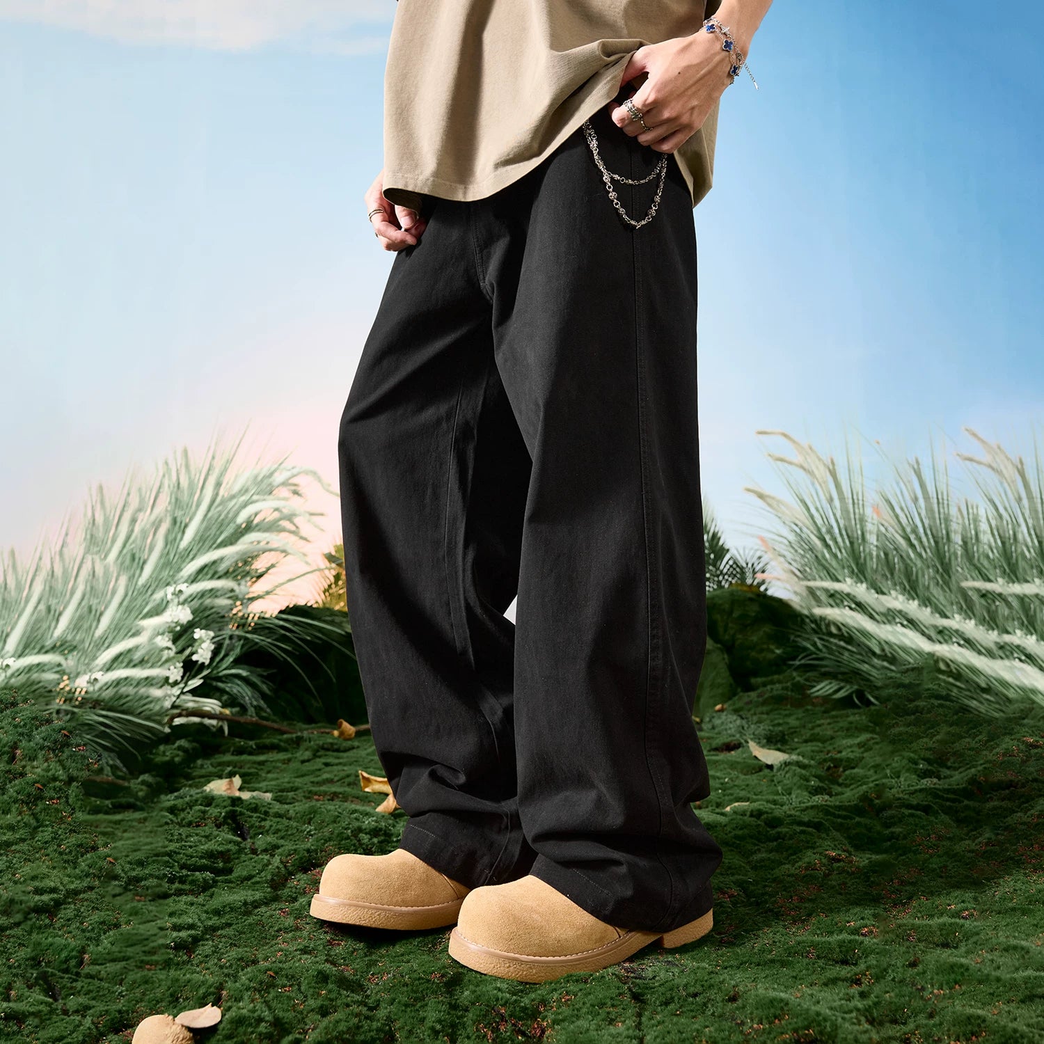 Nuthink American retro fashion brand workwear wide leg pants logging pants casual loose pants men's spring 2026