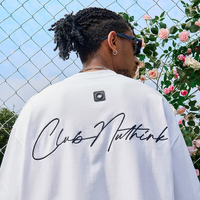 Nuthink Embroidered Letter Short Sleeve T-shirt Trendy Brand American Retro Hip Hop Loose Men and Women 2026 Summer New Collection