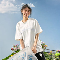 Nuthink American fashion brand embroidered puzzle T-shirt men's short sleeved women's solid color loose couple 2026 summer new item