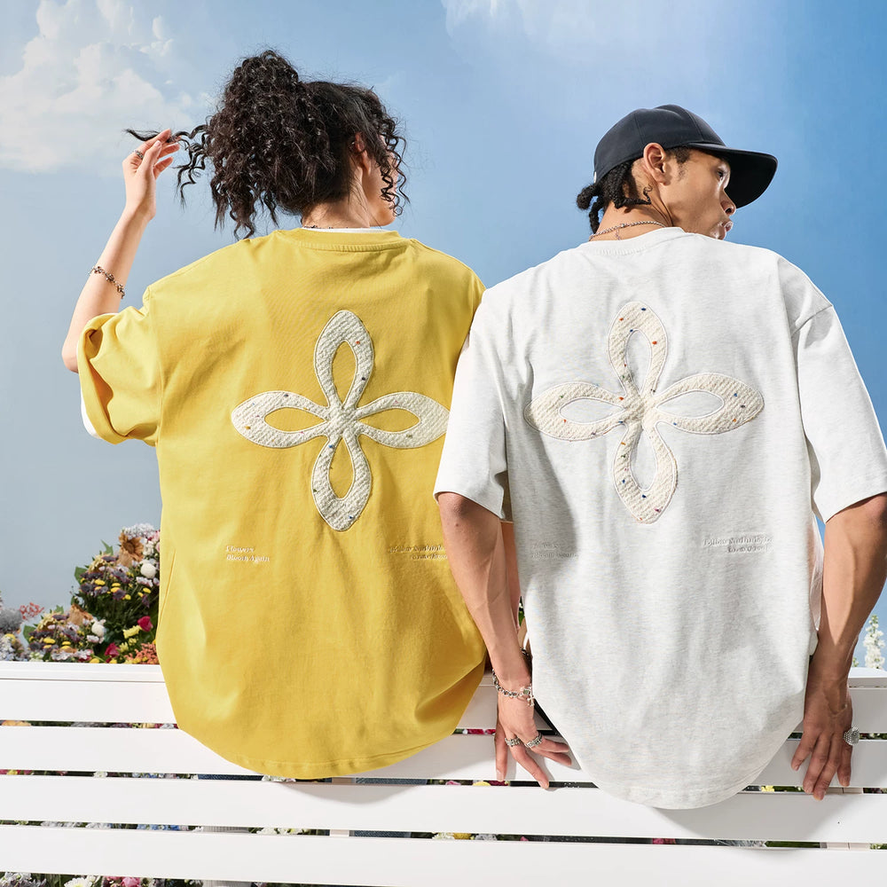 Nuthink American Trendy Brand Embroidered Four Leaf Clover Letter Short Sleeve Men's T-shirt Women's High End 2026 New Summer Edition