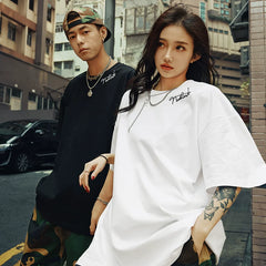 Nuthink China-Chic Loose Fashion Couple Dress Simple Short Sleeve T-shirt Men Fashion Brand Summer Large Size Couple Half Sleeve Fashion