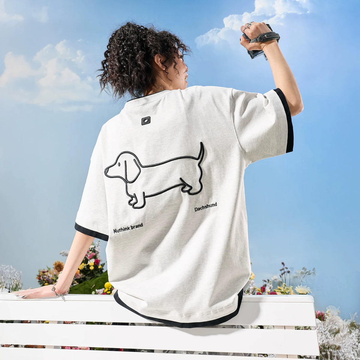 American fashion brand fake two embroidered puppy letter short sleeved men's T-shirt women Solona cool feeling 2026 summer new item