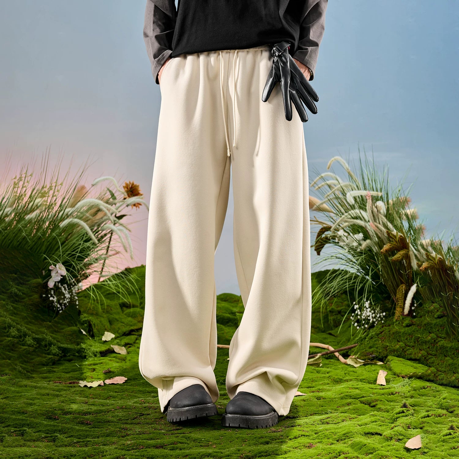 American retro sweatpants, straight leg wide leg pants, thick and loose pants, casual and plush pants for men, spring 2026