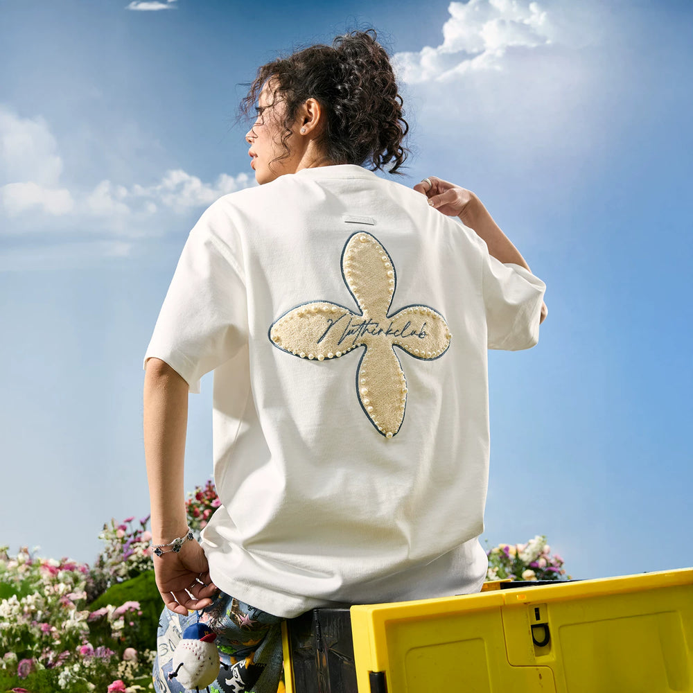 Nuthink Heavy Industries Embroidered Premium Pearl T-shirt Men's Short Sleeve Women's American Retro 2026 Summer Collection