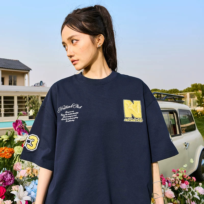 Nuthink American retro embroidered letter towel embroidered short sleeved T-shirt trendy brand for couples in summer 2026