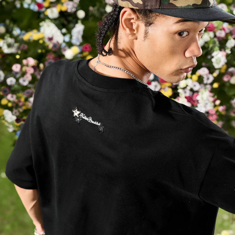 Nuthink American retro trendy brand leopard print pentagram letter embroidery short sleeved men's T-shirt women 2026 new summer