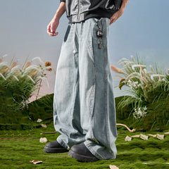 Nuthink American Retro Splicing Wide Leg Jeans, Washed and Used Crooked Pants, Men's Long Pants, Spring 2026