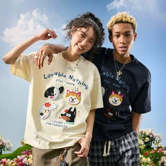 Nuthink American Trendy Brand Embroidered Cartoon Dog Letter T-shirt Short Sleeve Loose Couple Men and Women Summer 2026