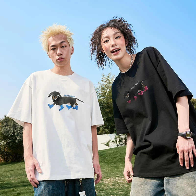 Nuthink Trendy Sausage Dog Short Sleeve Dog T-shirt Pearl American Loose Couple New Style for Summer 2026