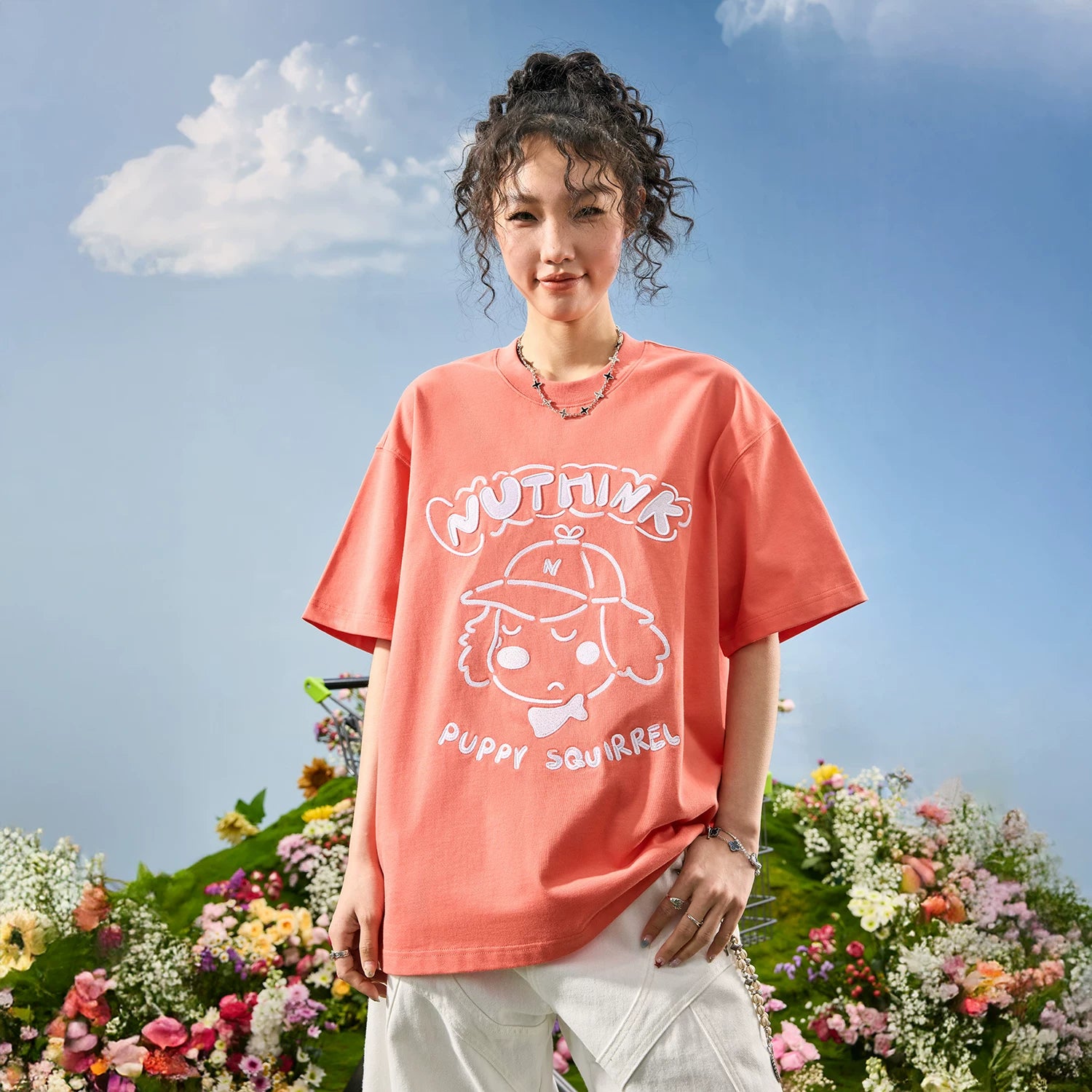Nuthink American Trendy Brand Embroidered Letter Dog T-shirt Men's Short Sleeve Loose Couple 2026 Summer New Style