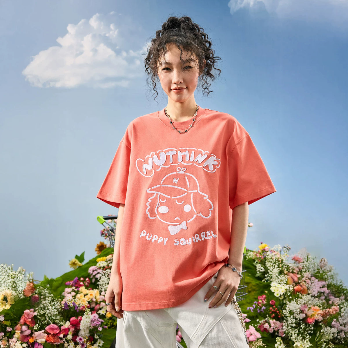 Nuthink American Trendy Brand Embroidered Letter Dog T-shirt Men's Short Sleeve Loose Couple 2026 Summer New Style