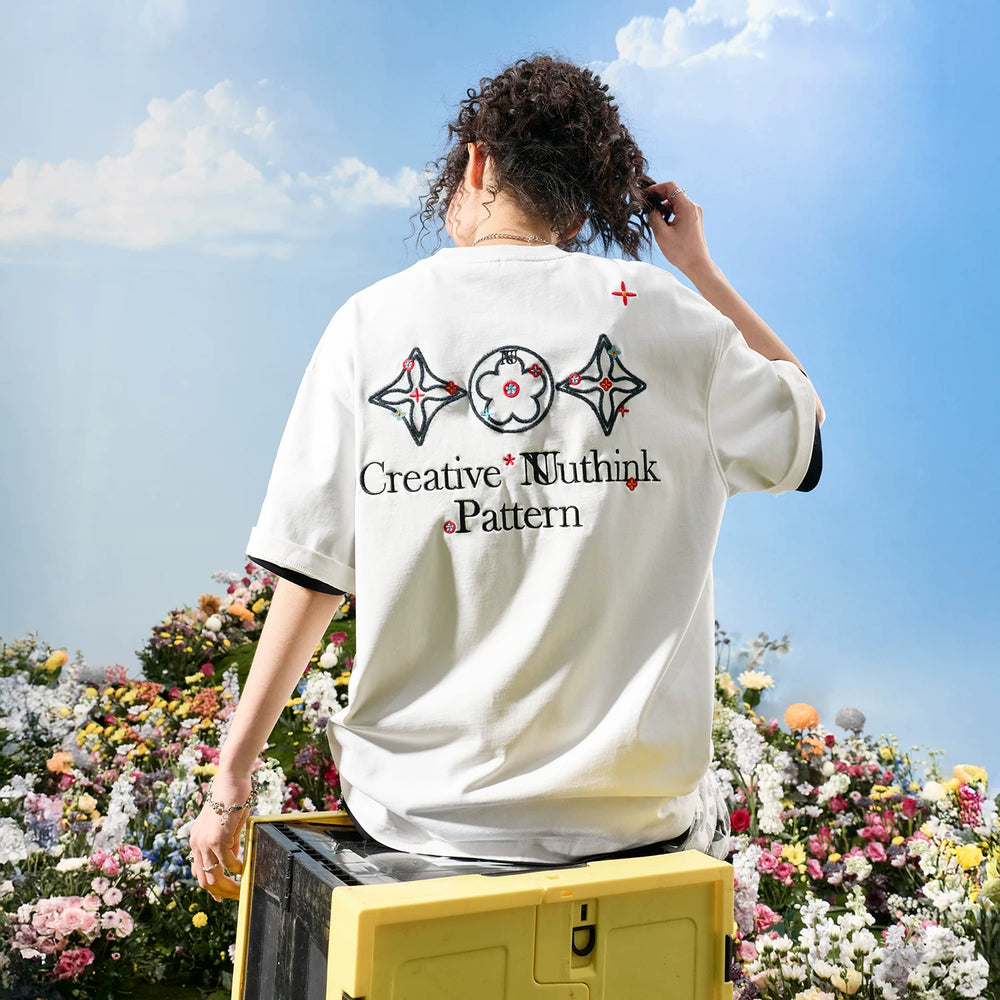 Nuthink American Retro Trendy Brand Embroidered Letter Flower Short sleeved T-shirt for Men and Women Solona Cool Feeling 2026 New Edition