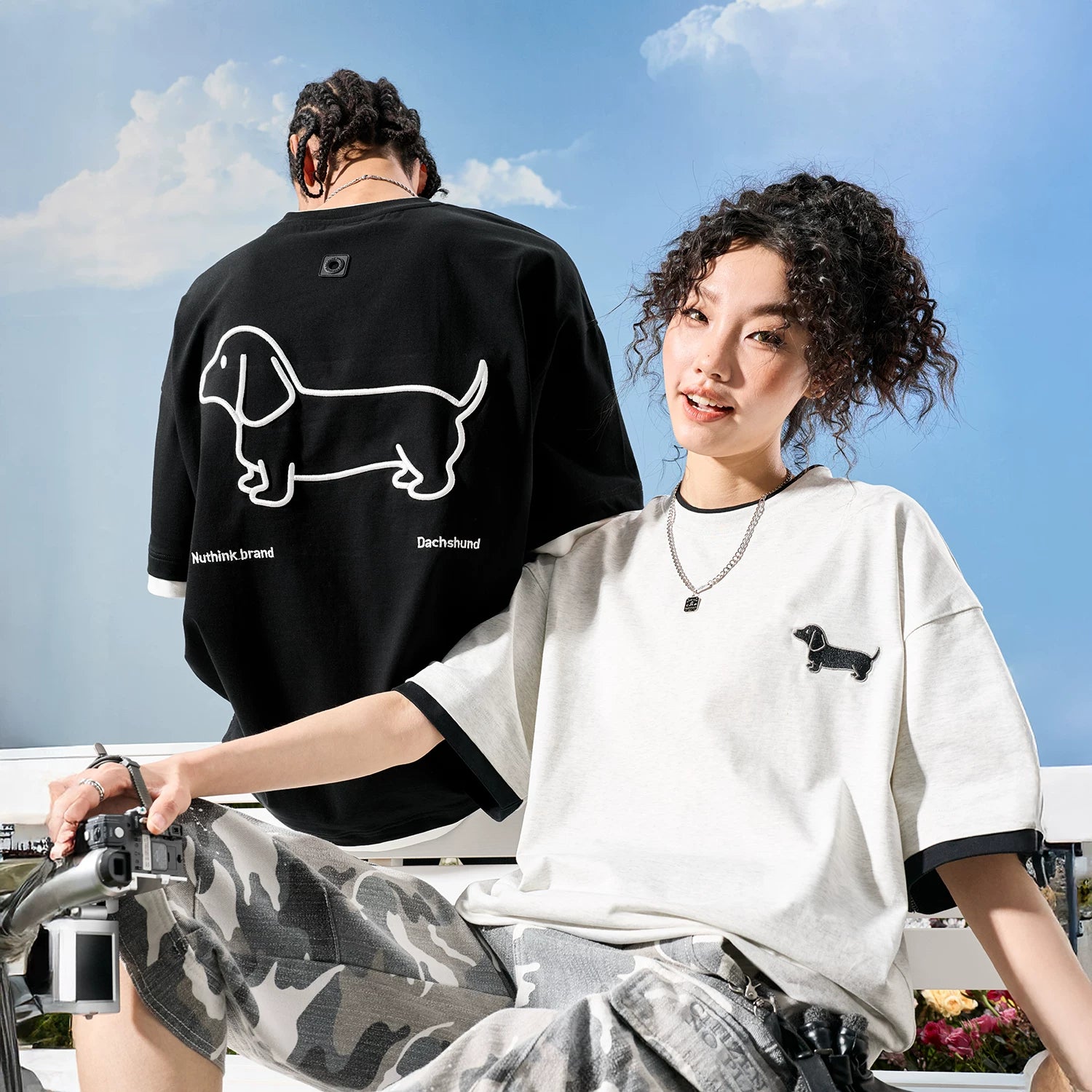 American fashion brand fake two embroidered puppy letter short sleeved men's T-shirt women Solona cool feeling 2026 summer new item