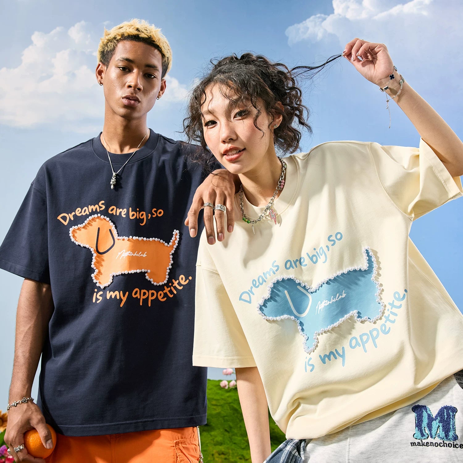 Nuthink American retro pearl puppy short sleeved T-shirt for men, trendy brand letter couple for women, 2026 summer new item