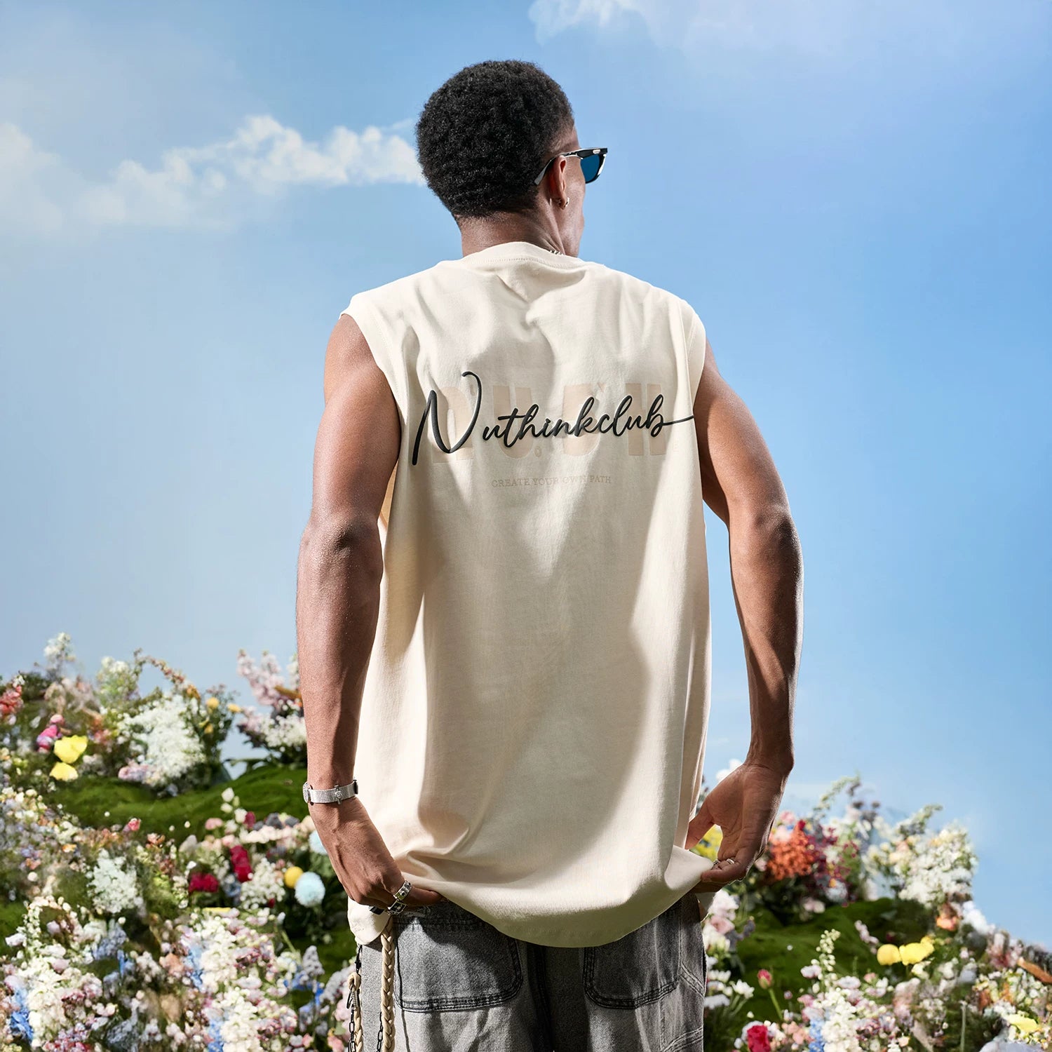 Nuthink American fashion brand letter shoulder sleeveless vest ins trendy street loose men and women 2026 new summer
