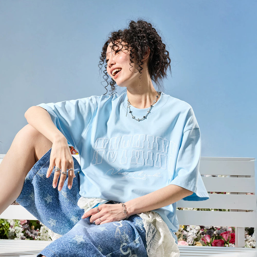 Nuthink American Trendy Brand Color blocked Embroidered Letter Short sleeved T-shirt Solona Cool Men and Women 2026 New Summer Edition