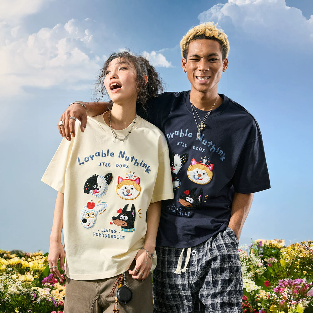 Nuthink American Trendy Brand Embroidered Cartoon Dog Letter T-shirt Short Sleeve Loose Couple Men and Women Summer 2026