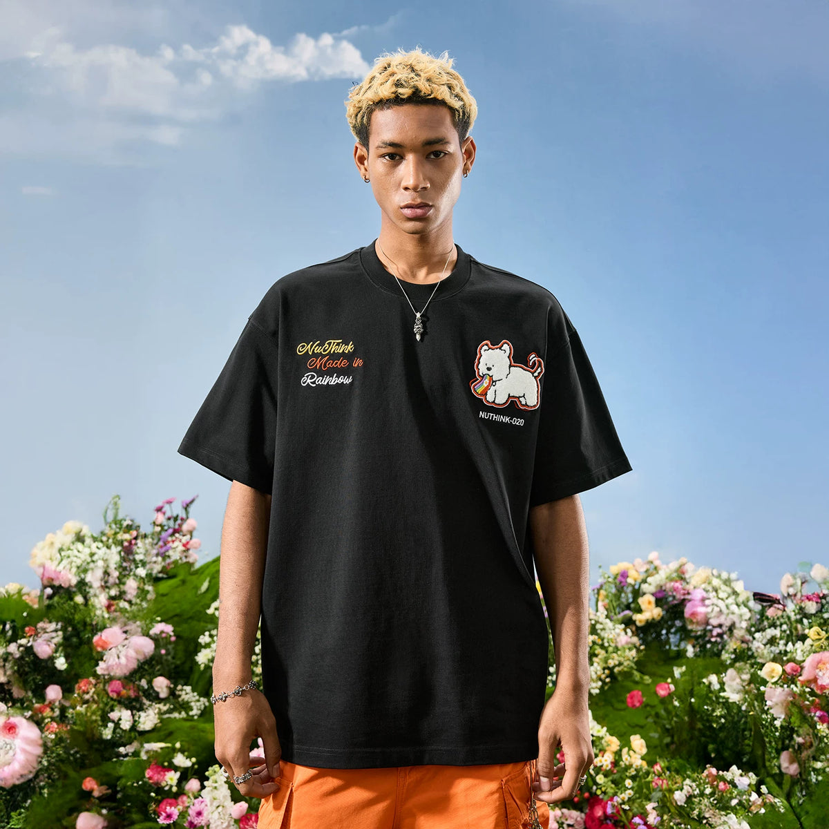 Nuthink American Trendy Dog T-shirt Embroidered Men's Short Sleeve Loose Couple Women 2026 Summer New Style