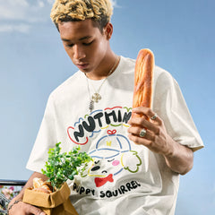 Nuthink American Trendy Brand Embroidered Letter Dog T-shirt Men's Short Sleeve Loose Couple 2026 Summer New Style