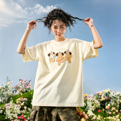 Nuthink American fashion brand embroidered puppy T-shirt short sleeved unisex couple cartoon 2026 summer new item