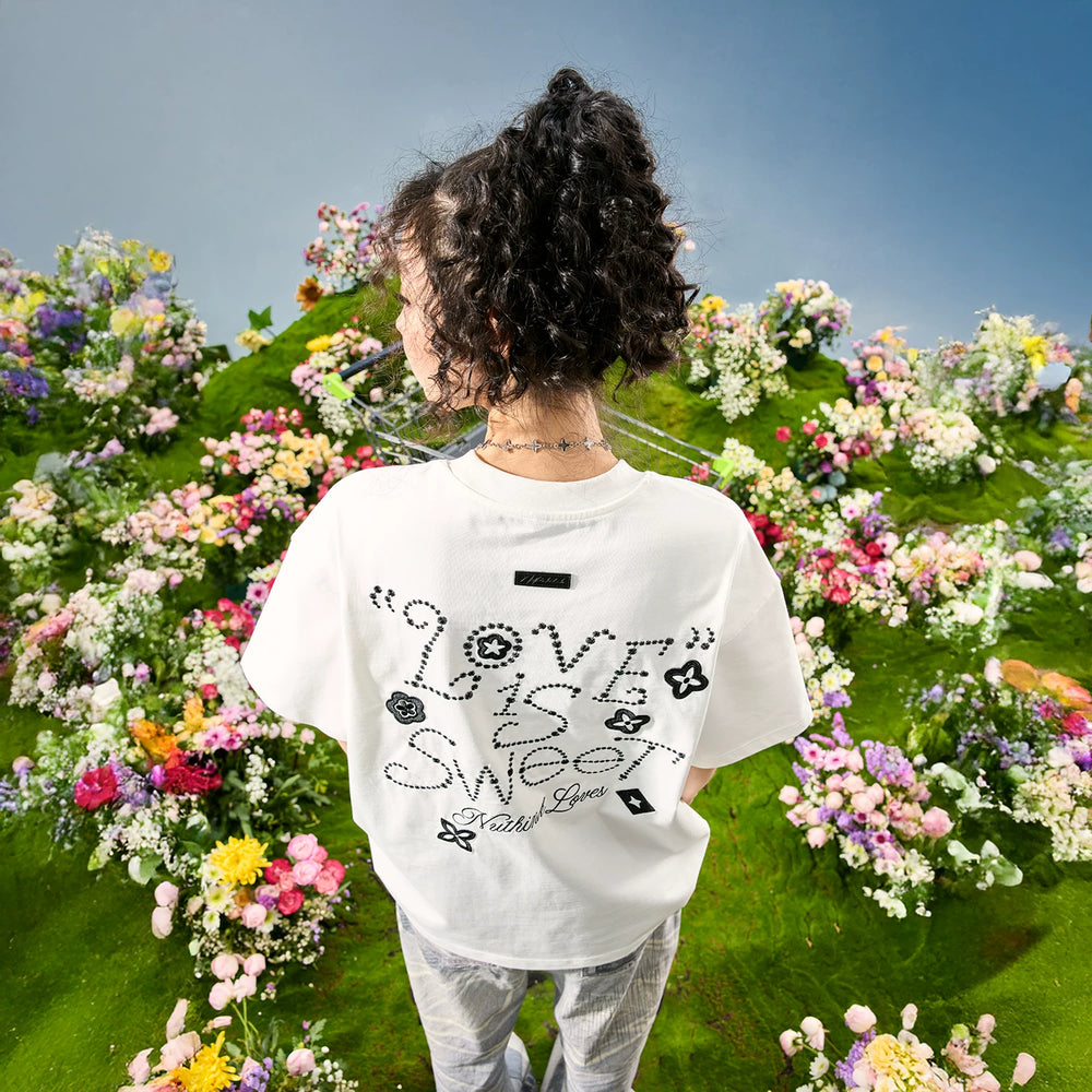 Nuthink American Retro Trendy Brand Embroidered Letter Clover Short sleeved T-shirt for Men and Women, 2026 Summer New Collection