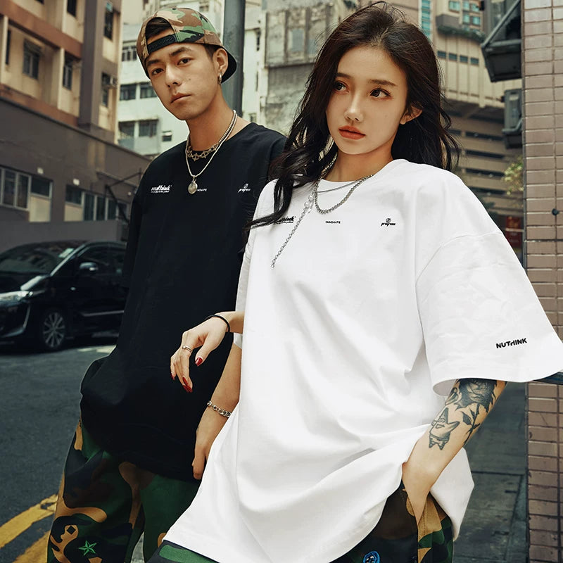 Nuthink American Trendy Brand Letter Short Sleeve T-shirt for Men's Trendy Loose Large Half Sleeve Cool Couple Summer 2026