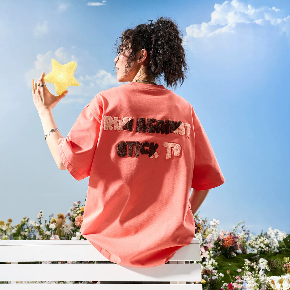 Nuthink American fashion brand embroidered contrasting letters dopamine short sleeved T-shirt for couples 2026 new summer collection